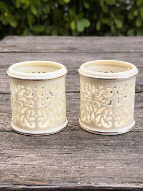 NEW Lenox Illuminations Votive Pierced Candle Holder Set Tea Light Ivory Gold